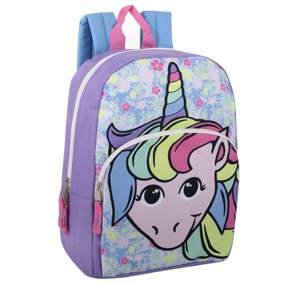 Rainbow Unicorn Backpack Travel School Adjustable Padded Straps Kids Purple - Picture 1 of 8